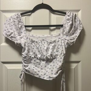 Hollister White and Blue Floral Crop Top